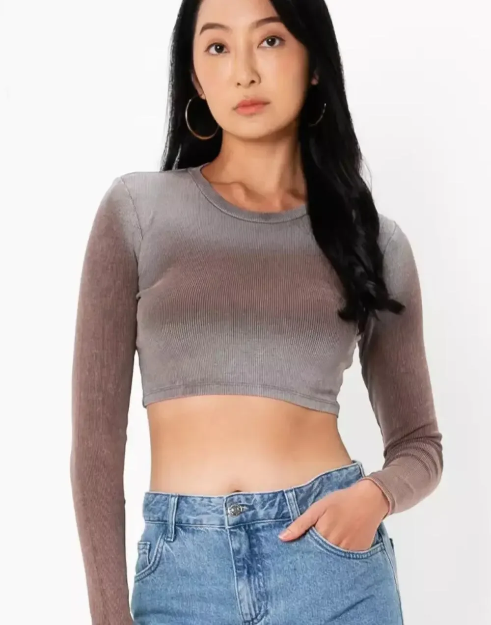 Zara Brown Spray Paint Style Ribbed Top M